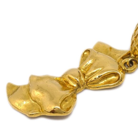 Chanel Bow Rhombus Dangle Earrings Clip-On Gold - Picture 2 of 4
